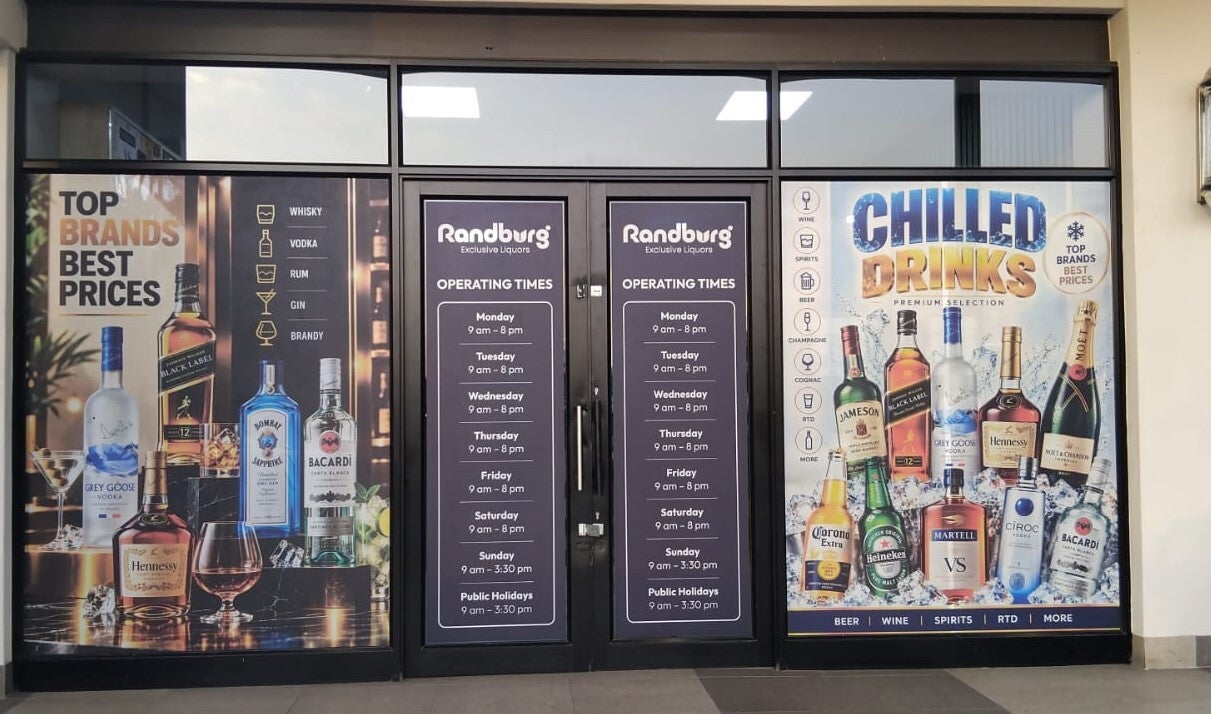 Contra Vision UV-Printed Window & Door Branding – Randburg Exclusive Liquors