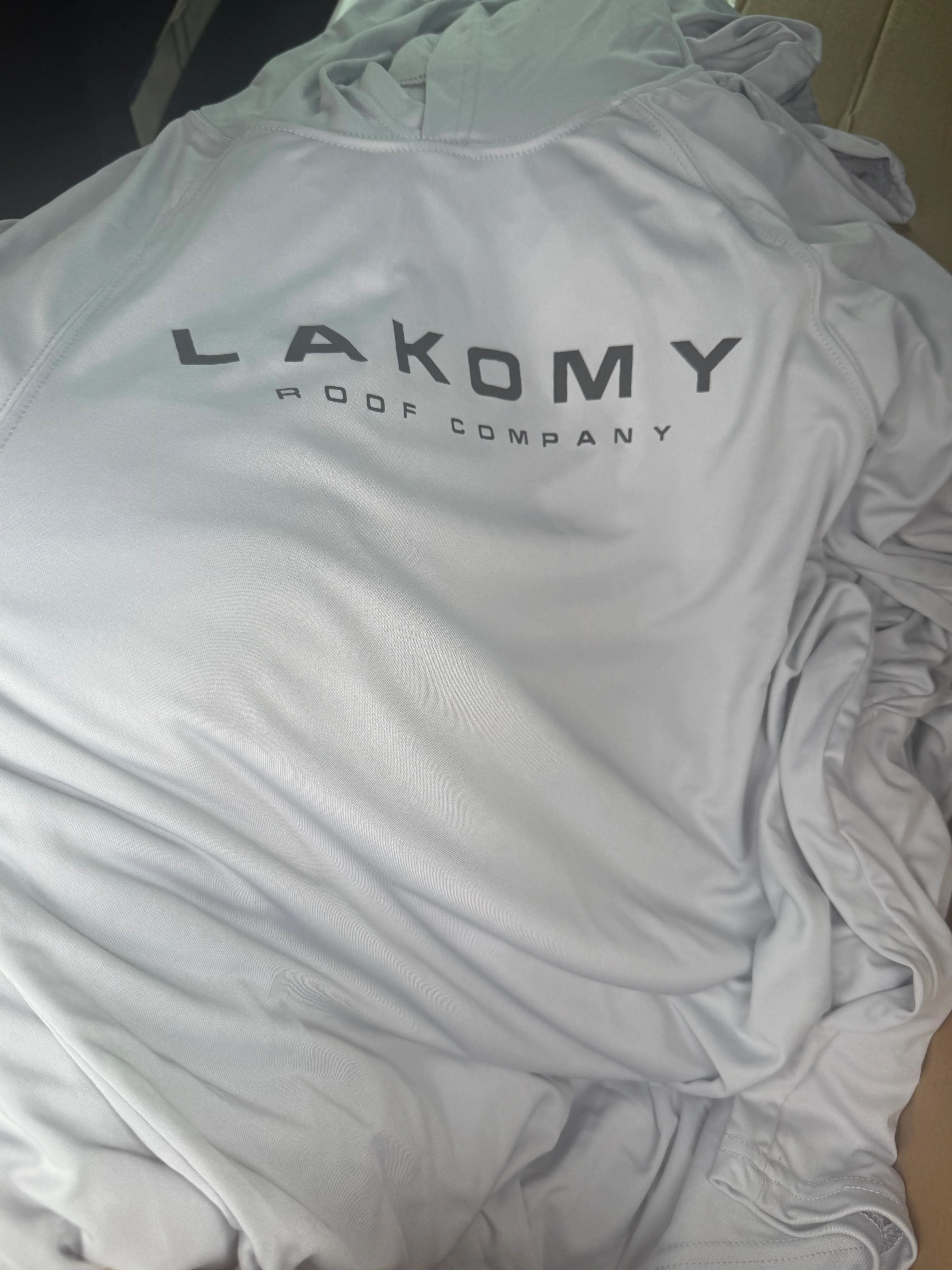 Custom Branded Hooded Long Sleeve Shirts for Lakomy Roofing Company in Mesa, AZ