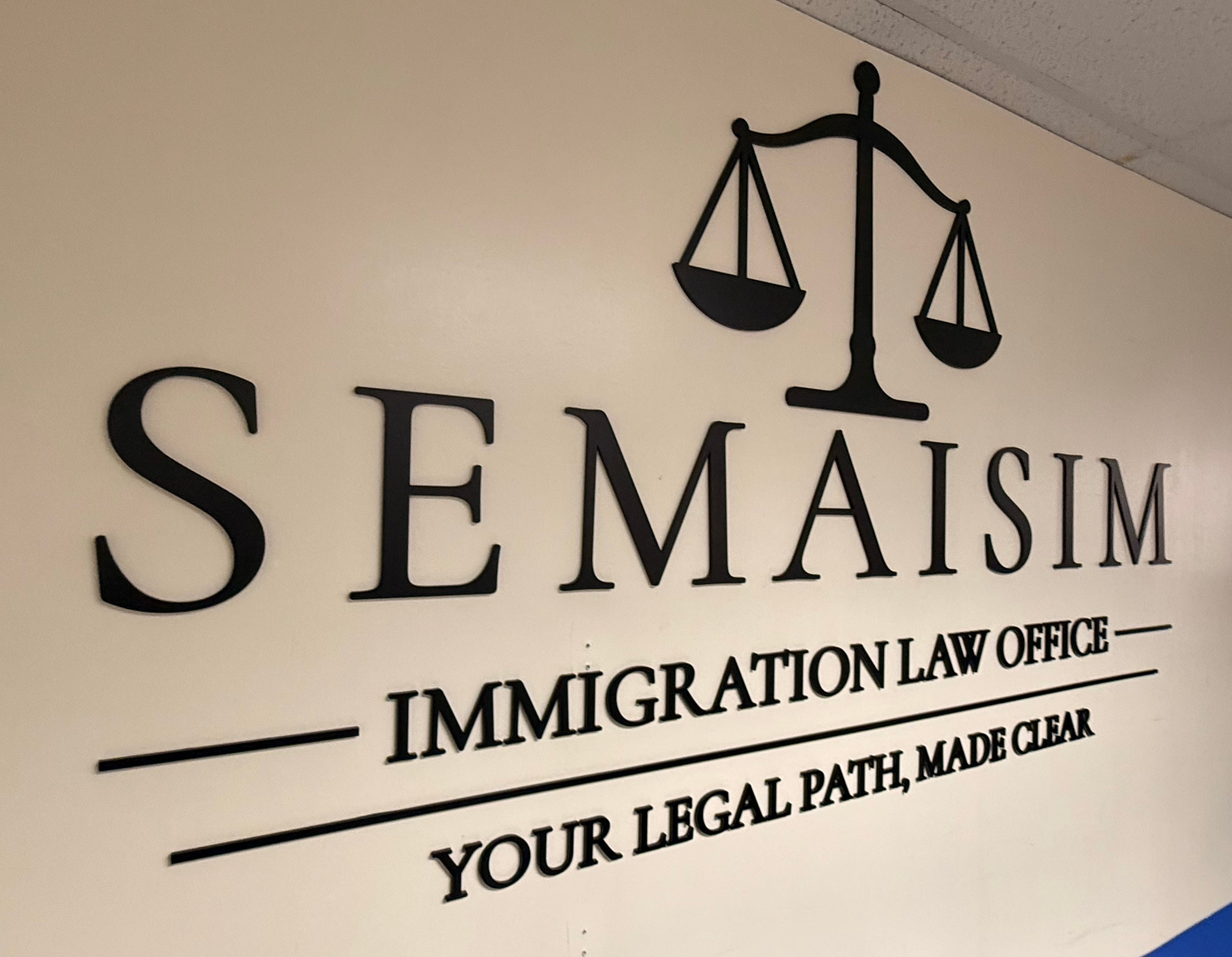 Custom Acrylic Dimensional Office Sign for Semaisim Immigration Law Office in Falls Church, VA