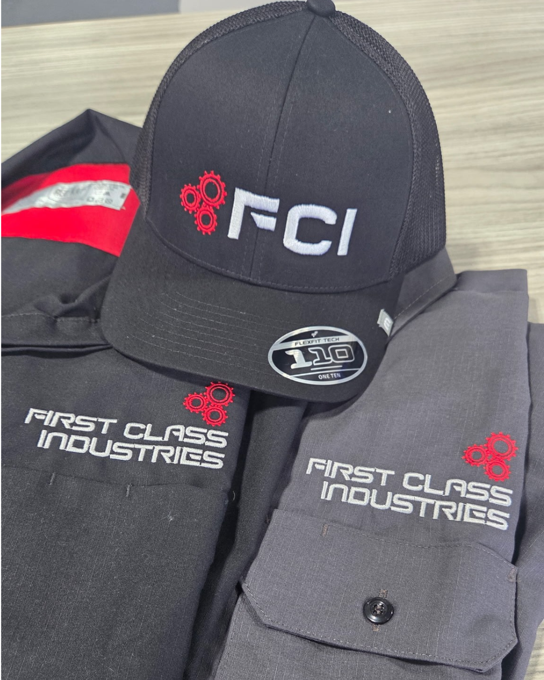 First Class Industries Embroidered Work Shirts and Hats