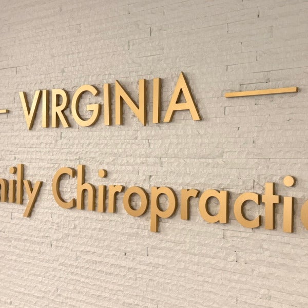 Custom Gold Dimensional Lobby Sign for Virginia Family Chiropractic in Alexandria, VA