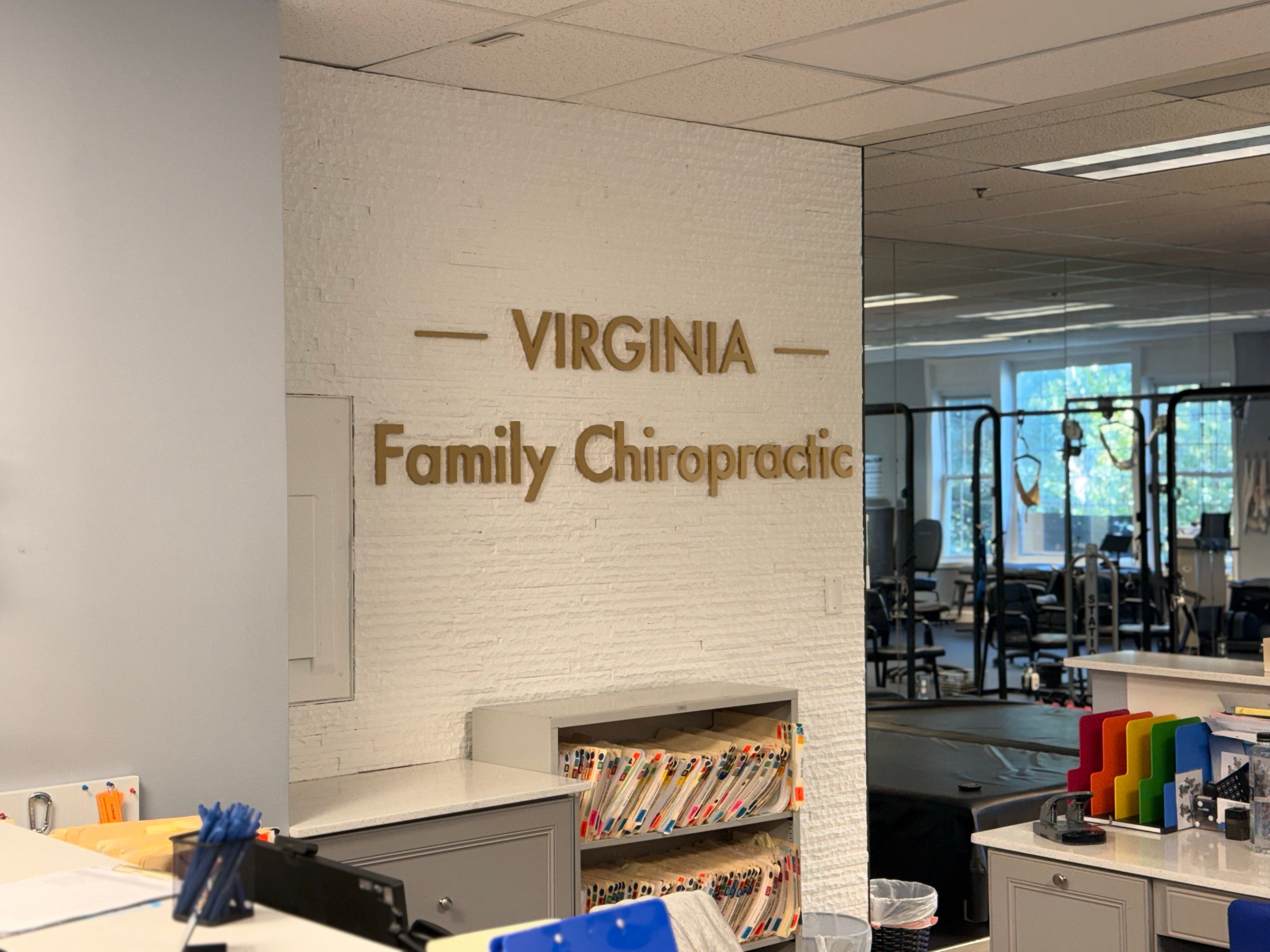 Custom Gold Dimensional Lobby Sign for Virginia Family Chiropractic in Alexandria, VA