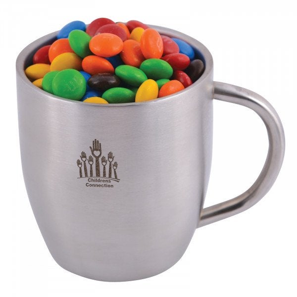 Custom M&M's in Stainless Steel Double Wall Curved Mug