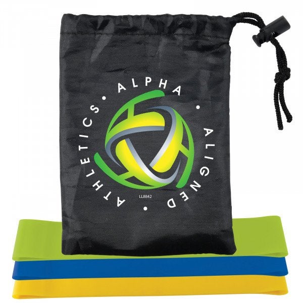 Custom Stamina Resistance Bands in Drawstring Pouch