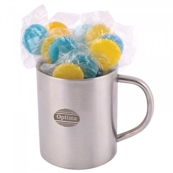 Custom Corporate Colour Lollipops in Double Wall Stainless Steel Barrel Mug