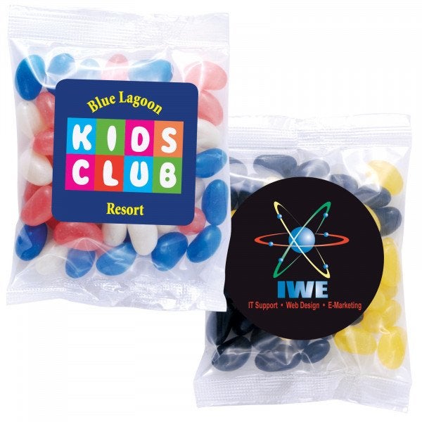 Custom Corporate Colour Mini Jelly Beans in 50 Gram Cello Bag