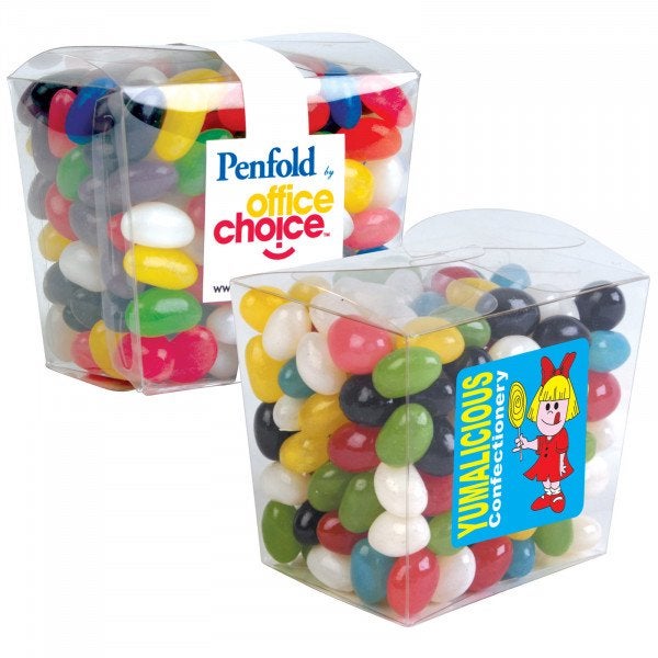 Custom Assorted Colour Mini Jelly Beans in Clear Mini Noodle Box