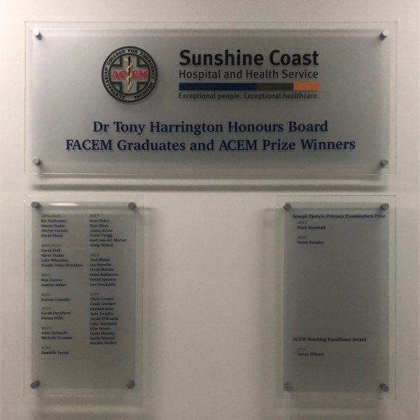 Honour Board Names for Sunshine Coast University Hospital