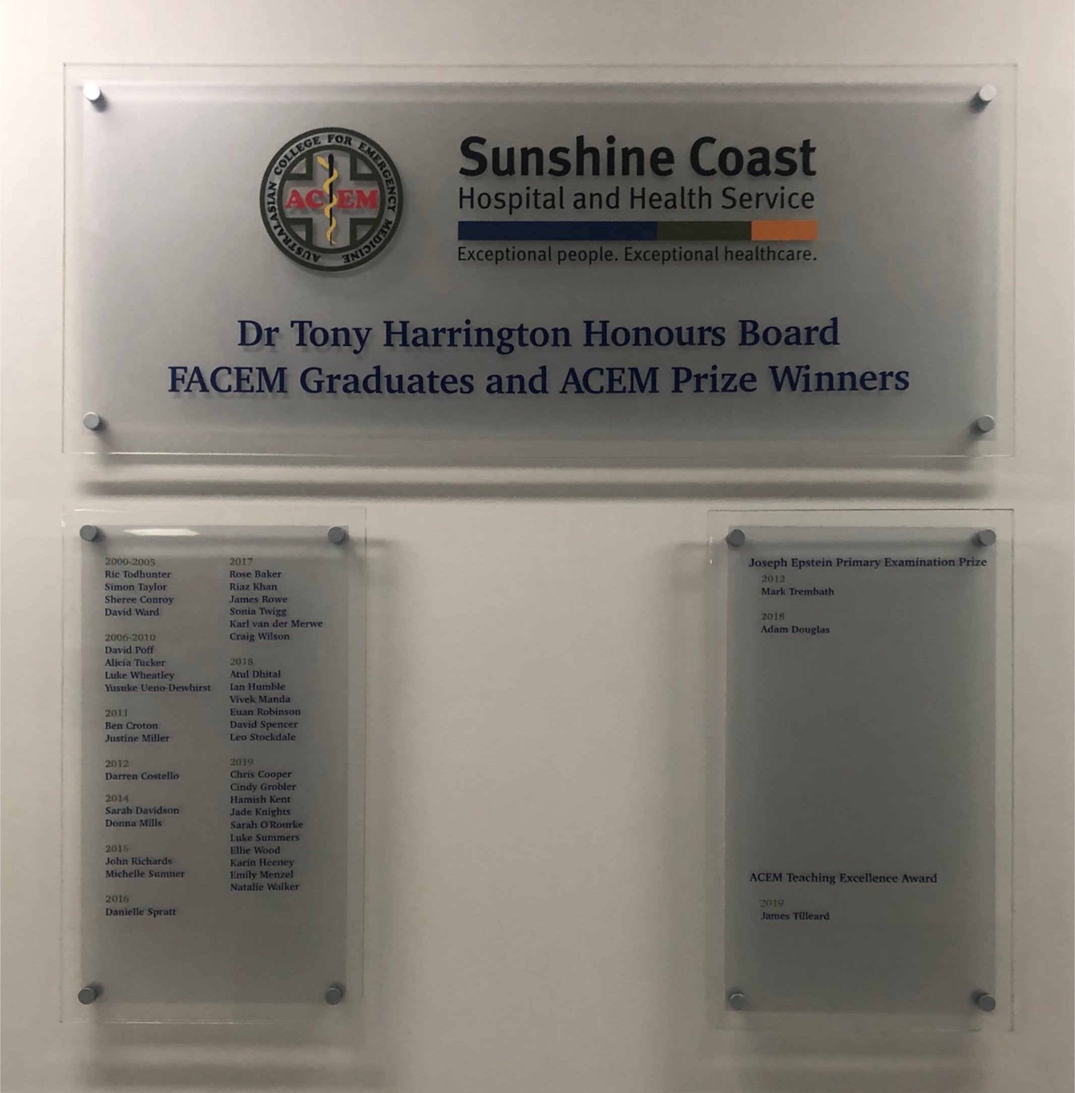 Honour Board Names for Sunshine Coast University Hospital