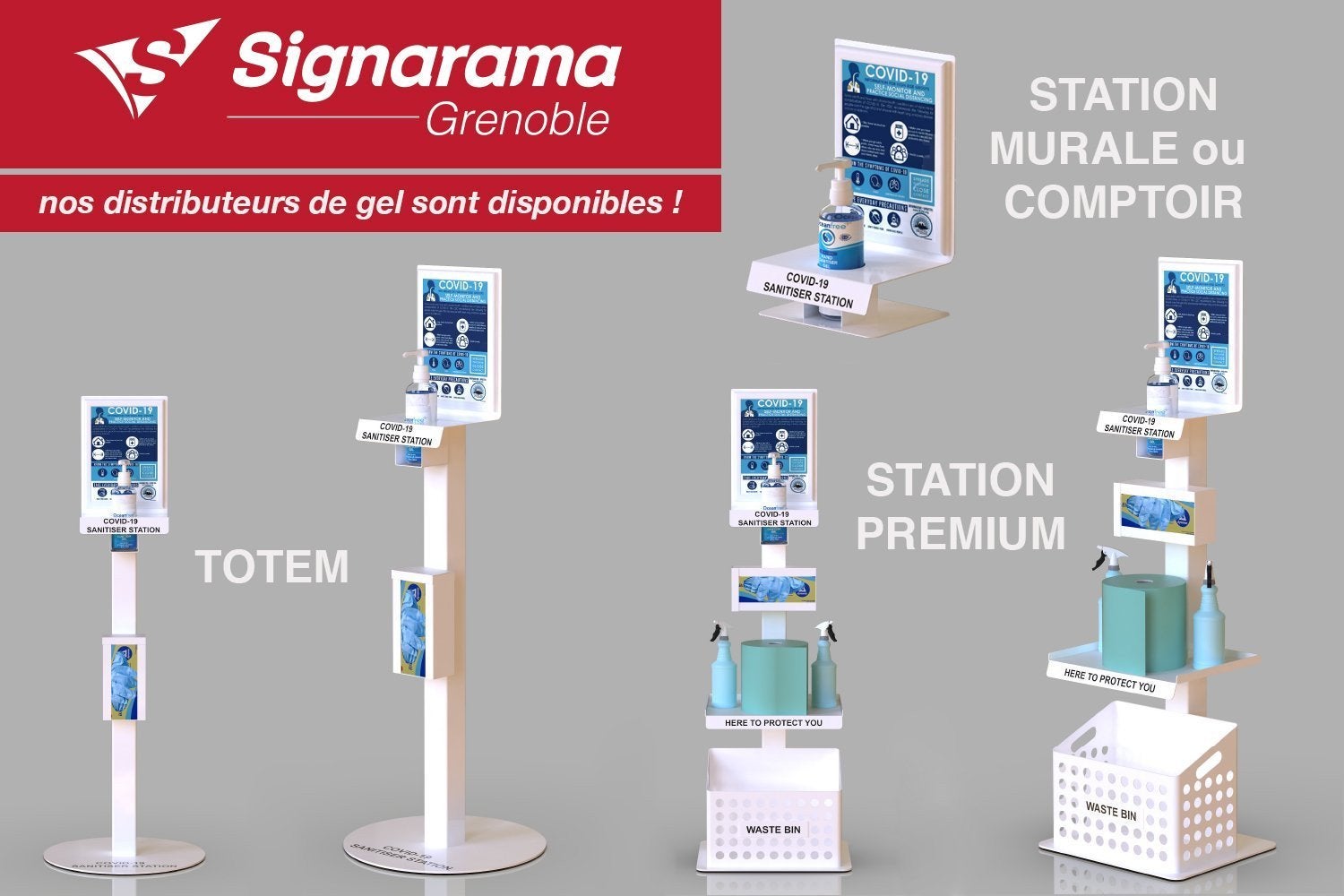 COVID-19 : Distributeurs de Gel Hydroalcoolique Personnalisables