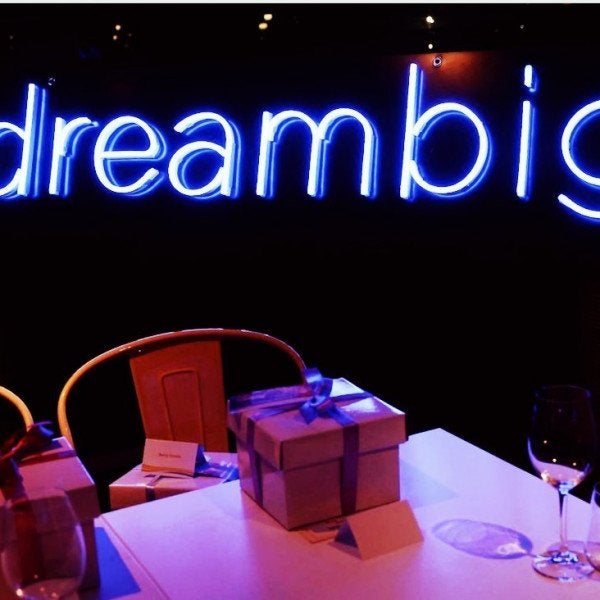 Neon sign for #dreambig | neon sign in bold font and bright blue neon
