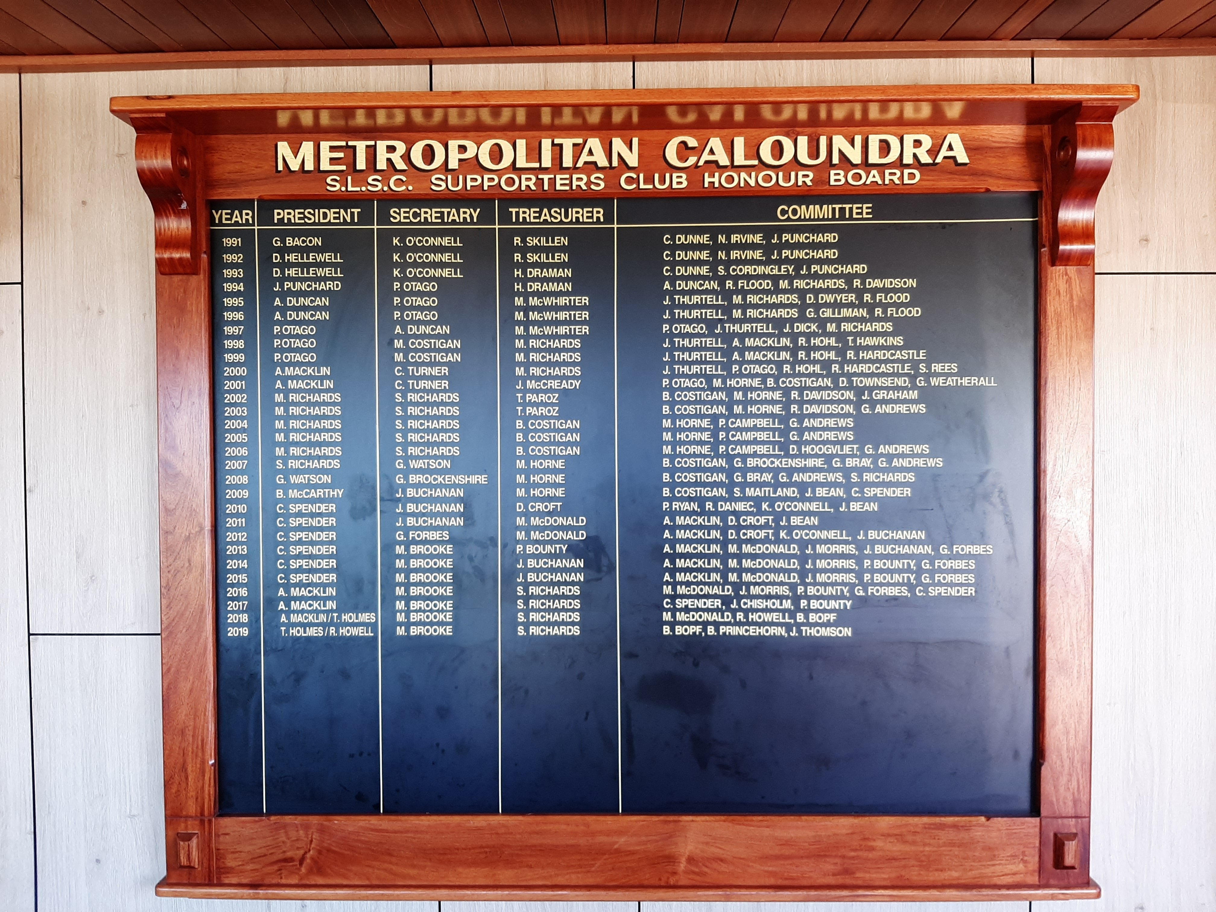 Metropolitan Caloundra Surf Life Saving Club Honour Boards