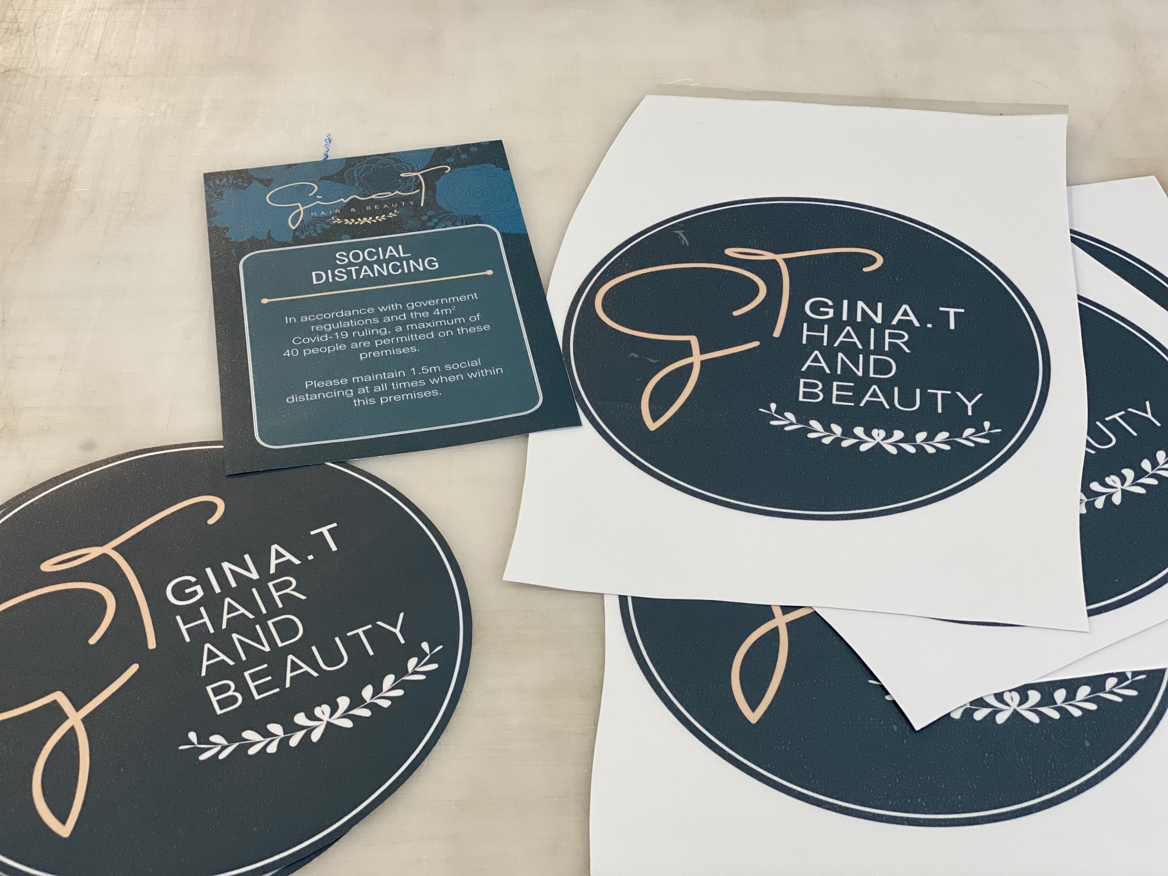 Covid-19 Social Distancing Safety Signage. We can do these for any business just like we have done here for Gina T!