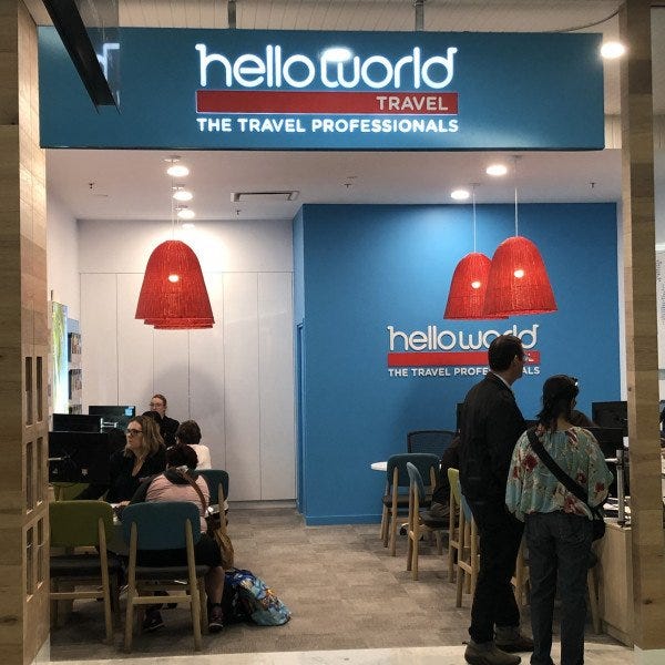 helloworld fascia with illuminated lettering and wall signage complete