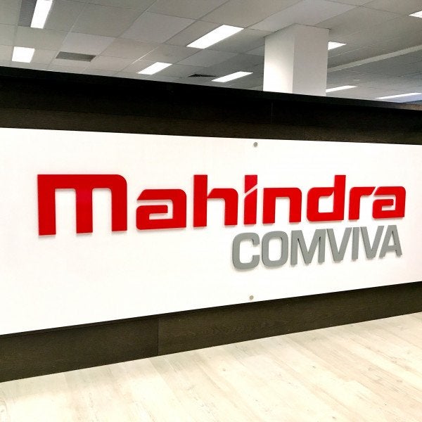 Mahindra Comviva Acrylic reception sign with standoffs