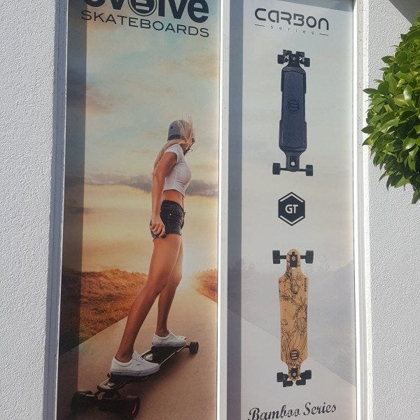 Evolve skateboards window graphic