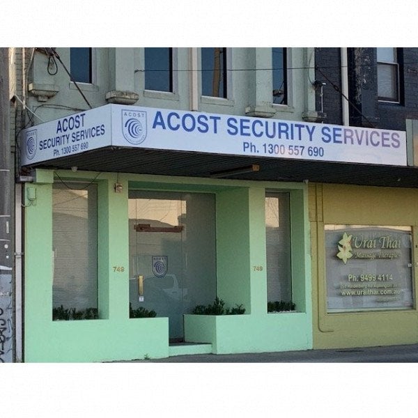 Fascia Signs & Window Lettering - Acost Security Services - Alphington