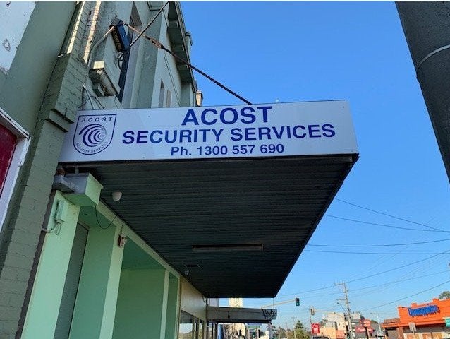Fascia Signs & Window Lettering - Acost Security Services - Alphington