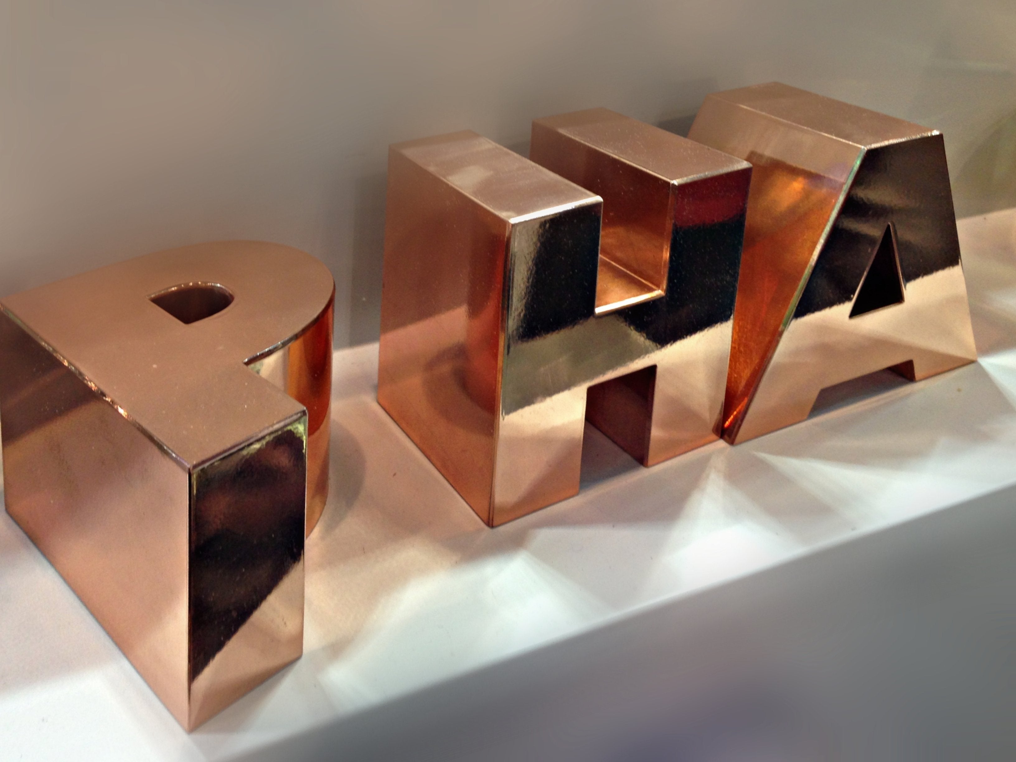 Metal Sign with Rose Gold Coloured metal formed letters