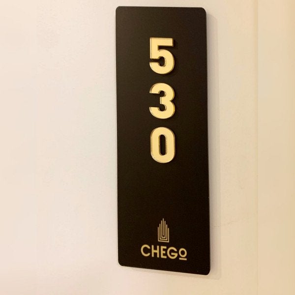 Chego custom Door Sign gold mirror and acrylic - Signarama Sydney CBD South