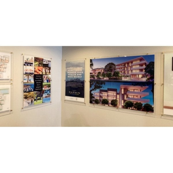 Lateral Estate Acrylic with digital print to the back finished with gold standoffs - Signarama Sydney CBD South