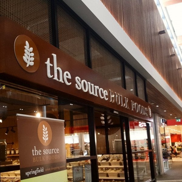 The Source Bulk Foods lightbox with vinyl and acrylic 3d letters - Signarama Sydney CBD South