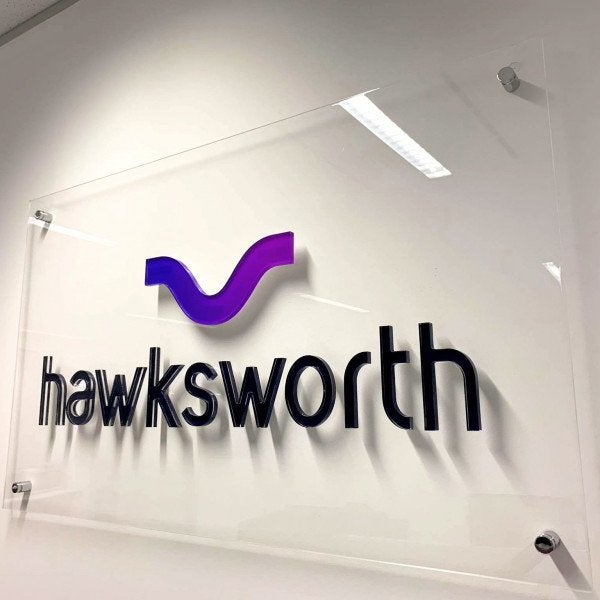 Hawksworth acrylic board with acrylic lettering and stainless steel standoffs - Signarama Sydney CBD South