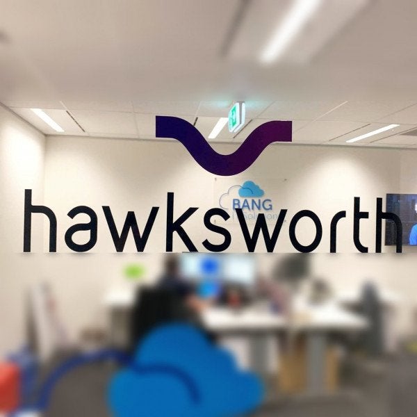 Hawksworth vinyl onto glass - Signarama Sydney CBD South