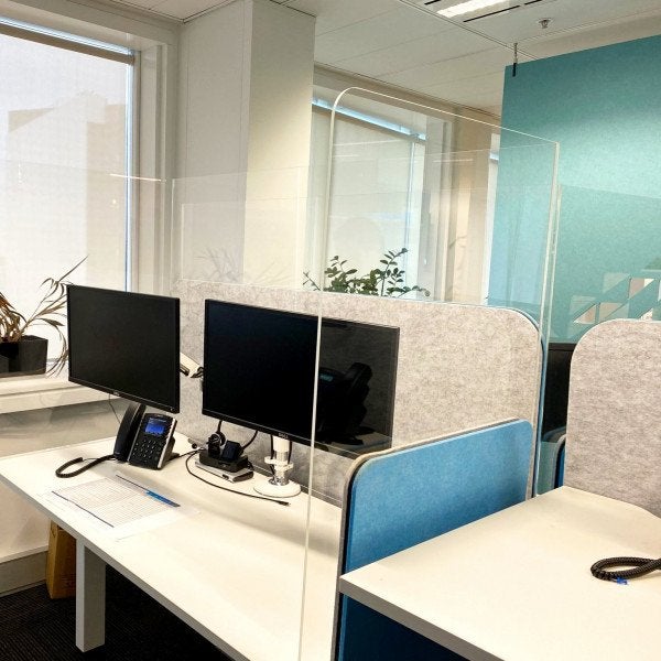 Custom Acrylic desk dividers and acrylic suspended room dividers entire floor post 1 - Signarama Sydney CBD South