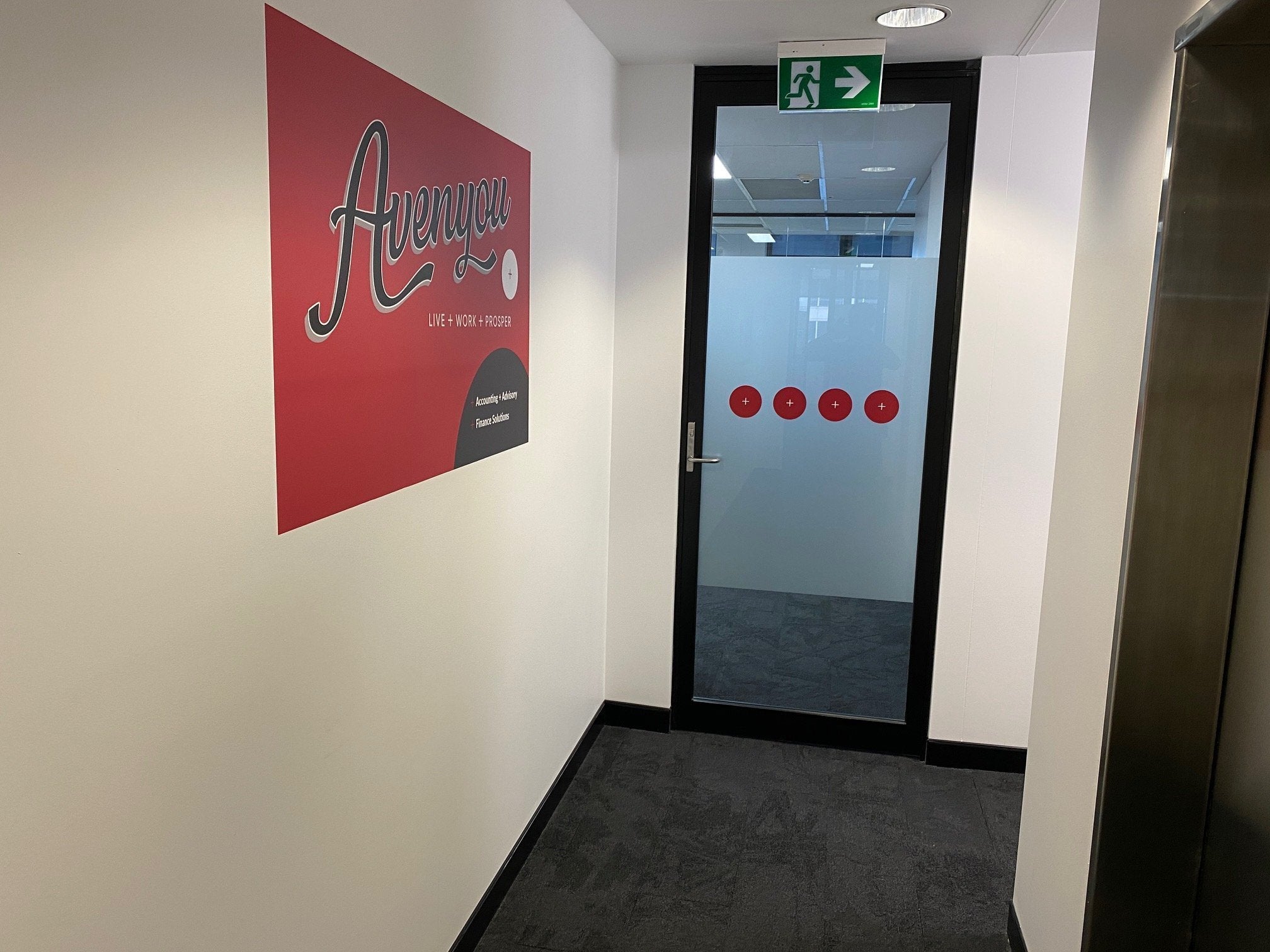 Office window frosting , wall graphics and  3D Illuminated Letters for Avenyou