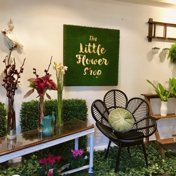 The Little Flower shop Custom artificial grass sign with mirror gold acrylic lettering - Signarama Sydney CBD South