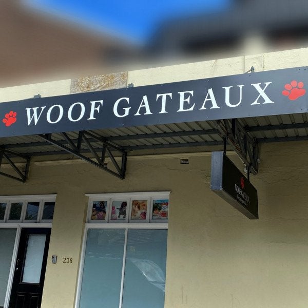 Woof Gateaux Awning sign ACP with vinyl lettering 1 - Signarama Sydney CBD South
