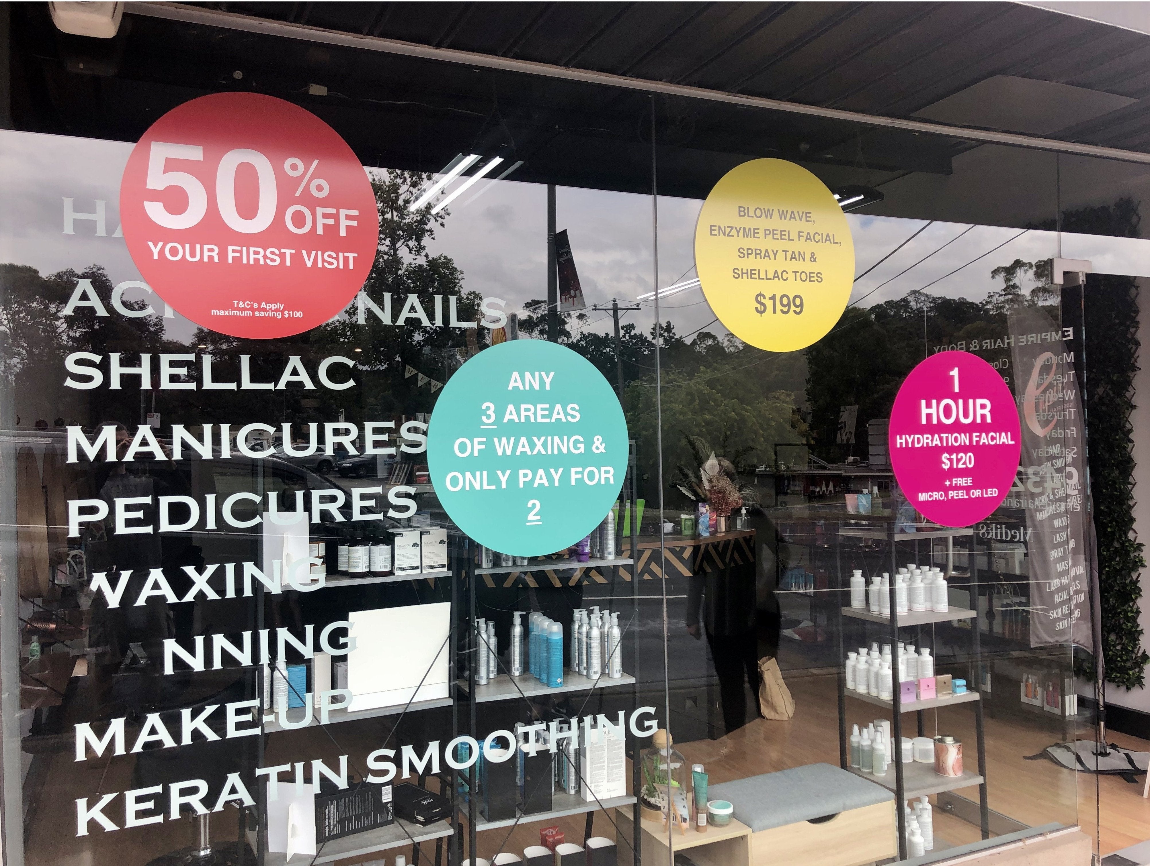 Window Graphics - Empire Hair & Body - Greensborough