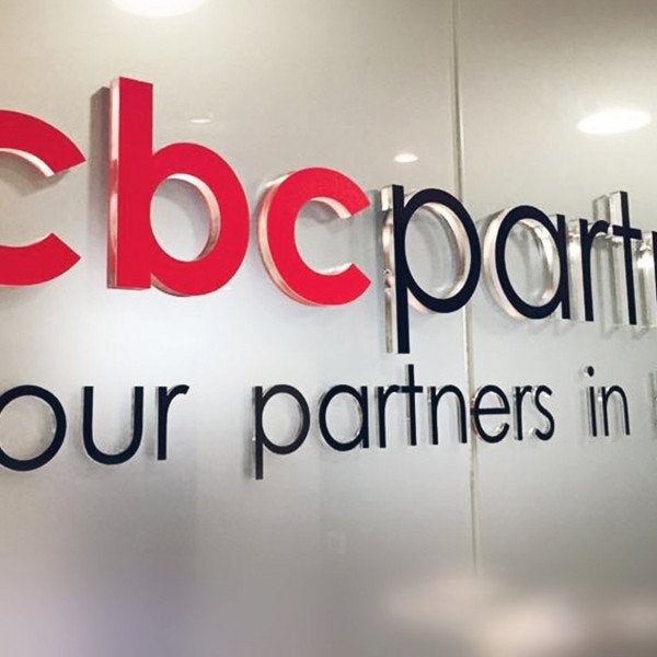 Acrylic lettering with vinyl (reception sign)