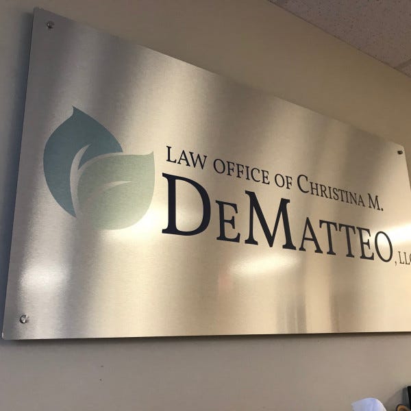 Interior Aluminum Sign with Standoffs - Law Office of Christina DeMatteo