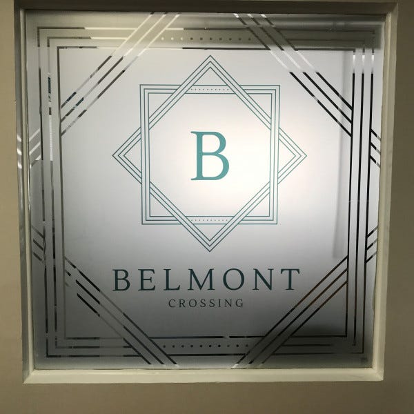 Printed Glass Reveal Frosted Vinyl Logosignaramabelmont Crossing Apts