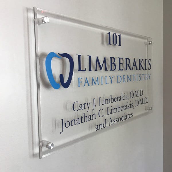 Acrylic Sign with Standoffs - Limberakis Family Dentistry