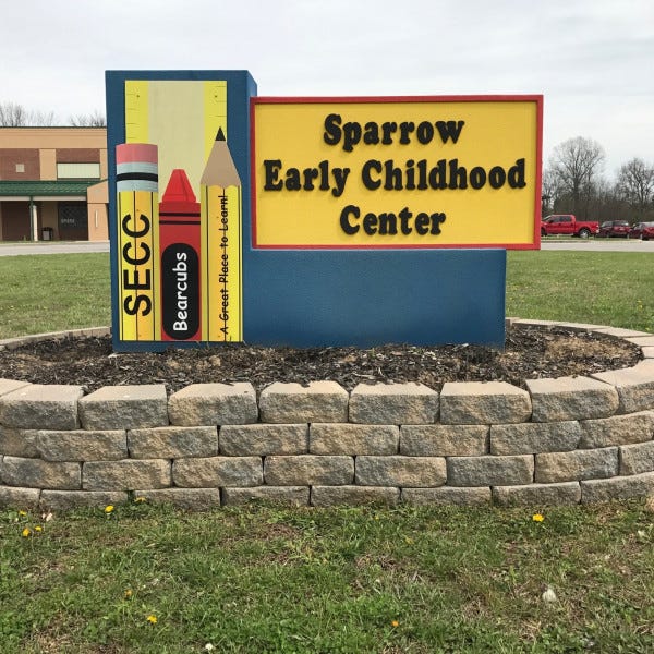 Sparrow Early Childhood Center Stucco Sign