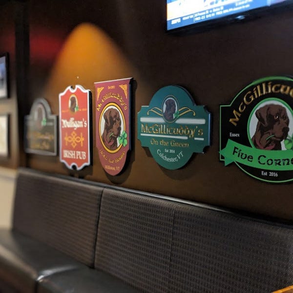Custom Designed And Carved Id Signs   Mcgillicuddys Logo Signs   South Burlington Vt