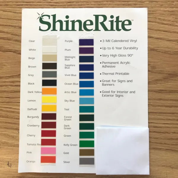 ShineRite Color Chart