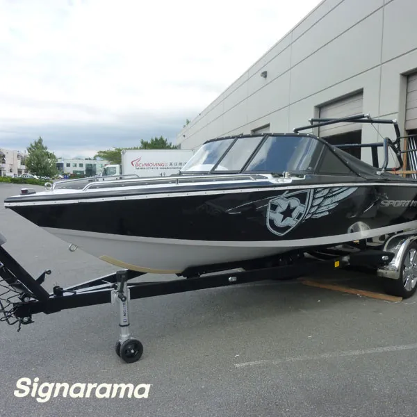 Boat graphics displayed on the side of a vessel