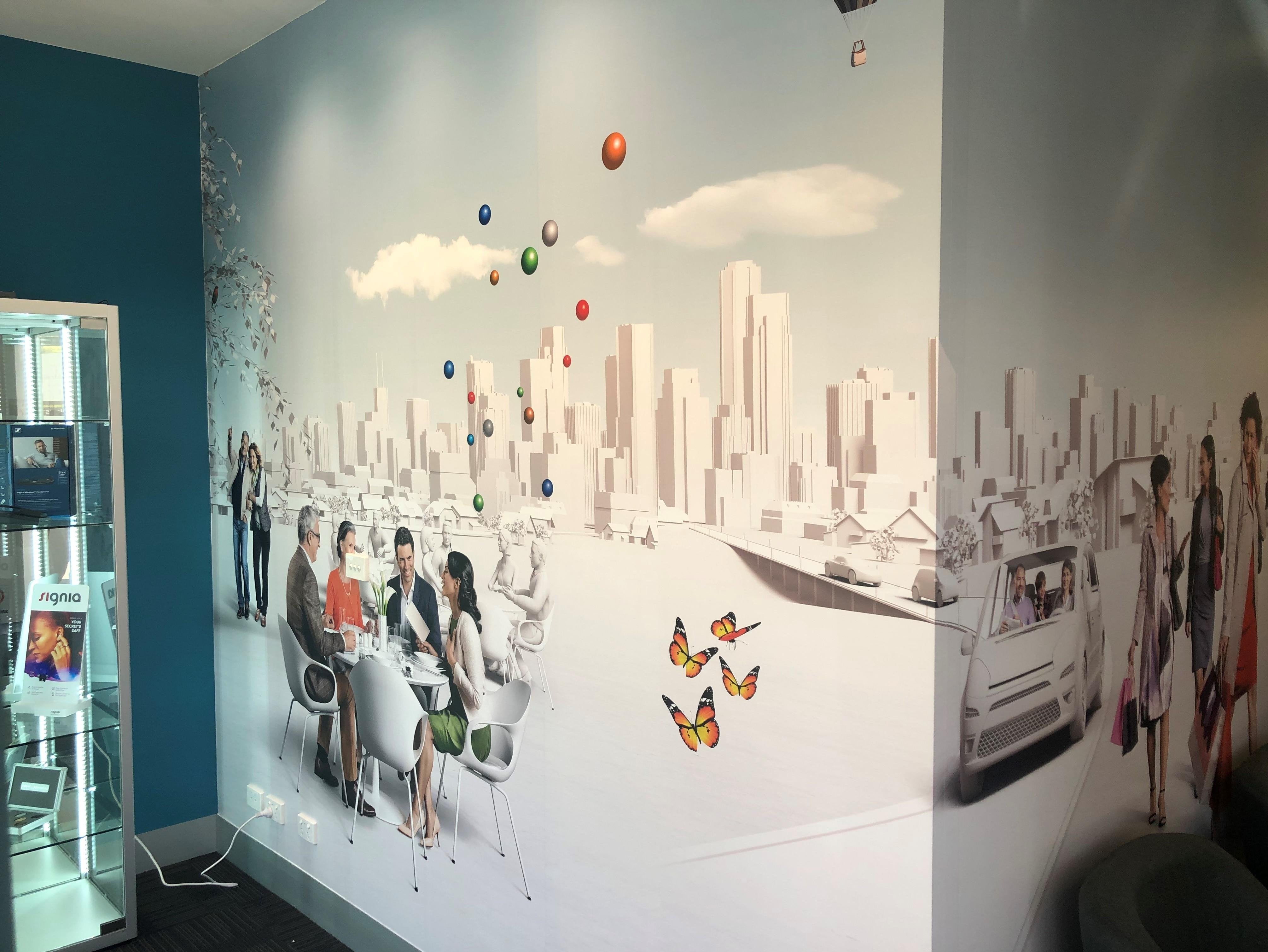 Wrap around Wall Graphic in office with people artwork