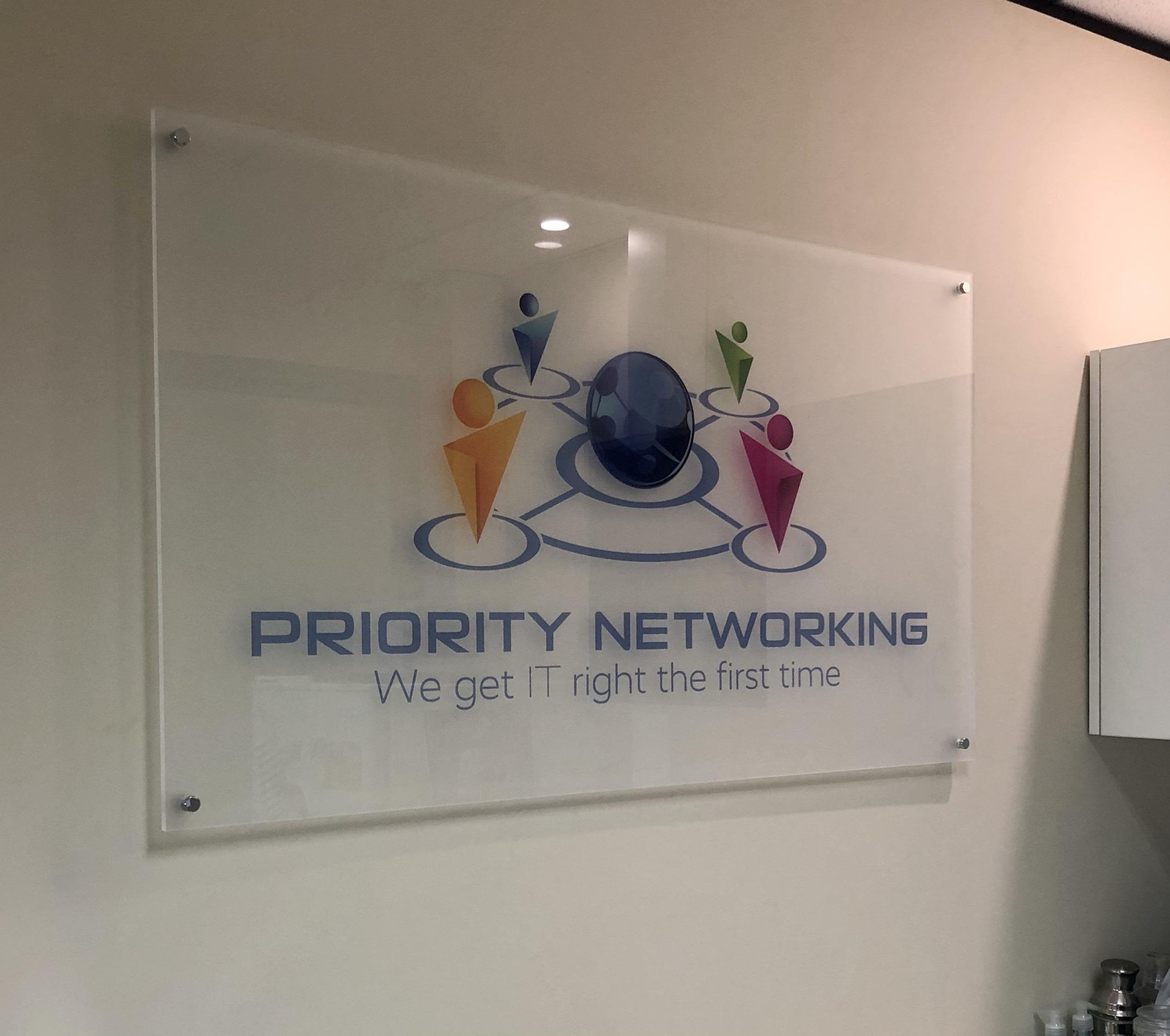 Reception Sign & Window Frosting - Priority Networking - Balwyn North.