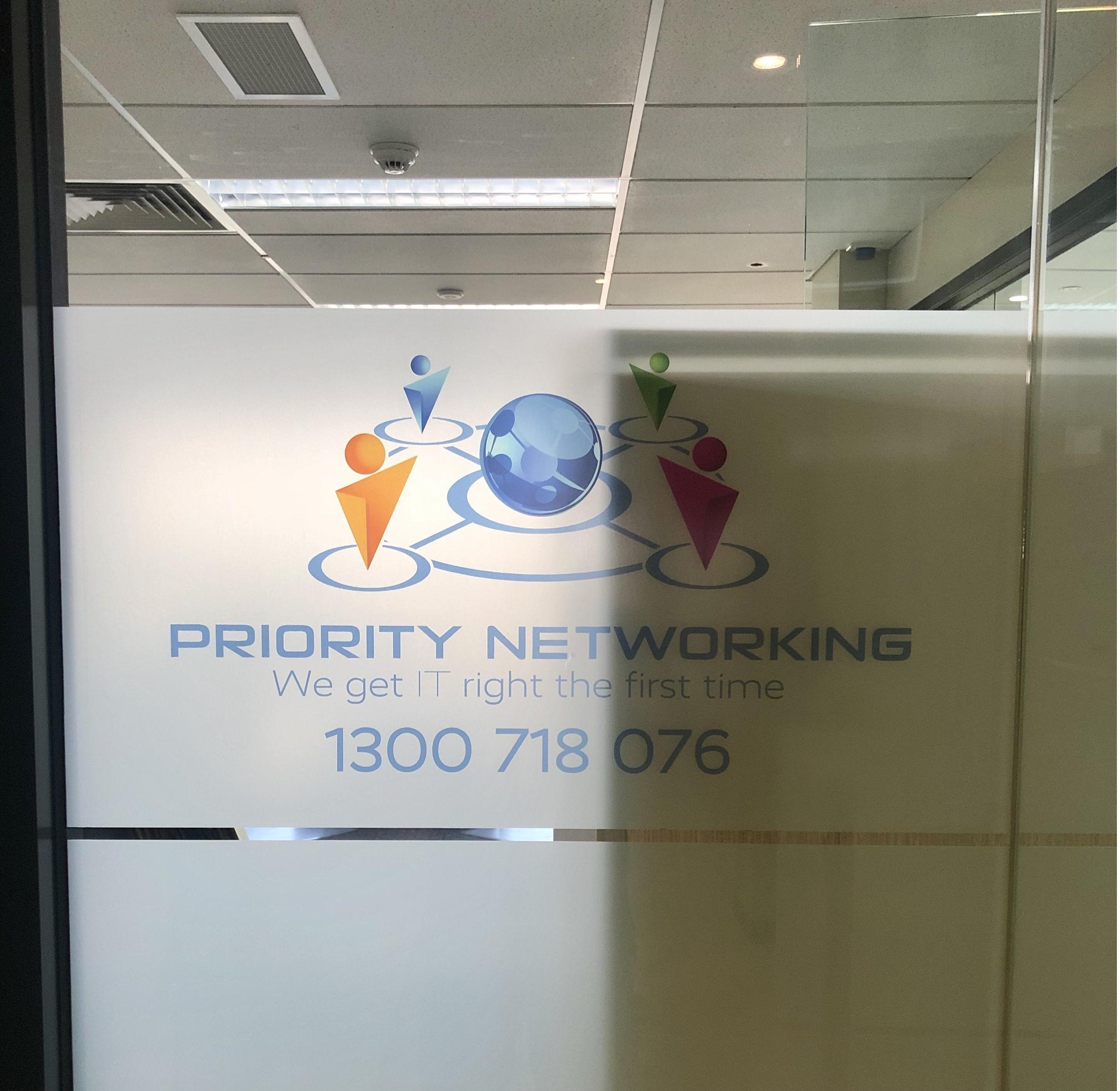 Reception Sign & Window Frosting - Priority Networking - Balwyn North.