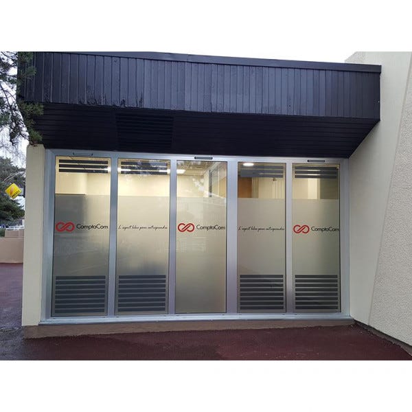 Lettrage vitrine impression numérique laminé + dépoli intérieur- LE PLESSIS BOUCHARD