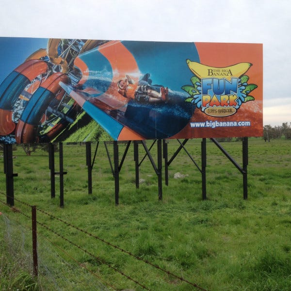 Billboard sign 6 x 3 just outside of Dunedoo NSW for the Big Banana tourist destination in Coffs Harbour