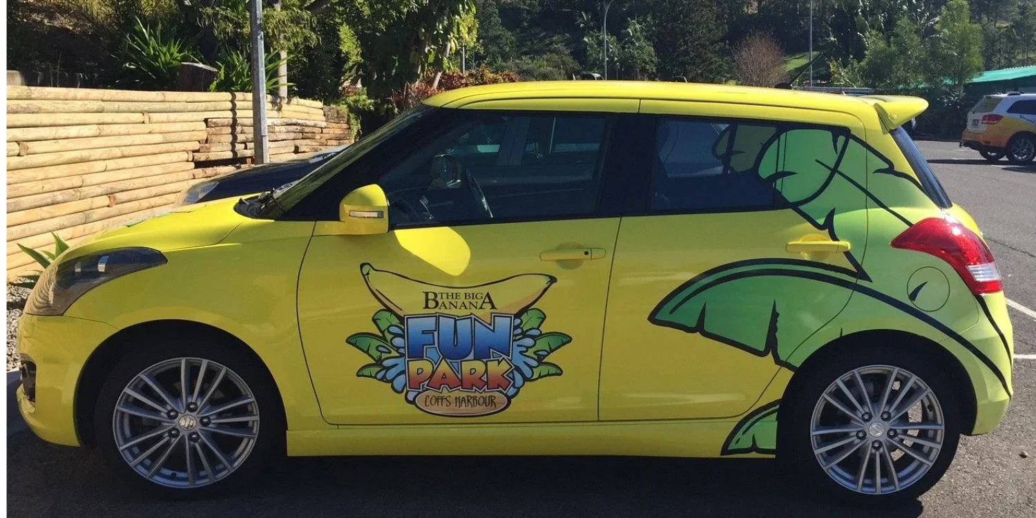 Full Car Wrapped in yellow for a theme park | Vinyl wrap