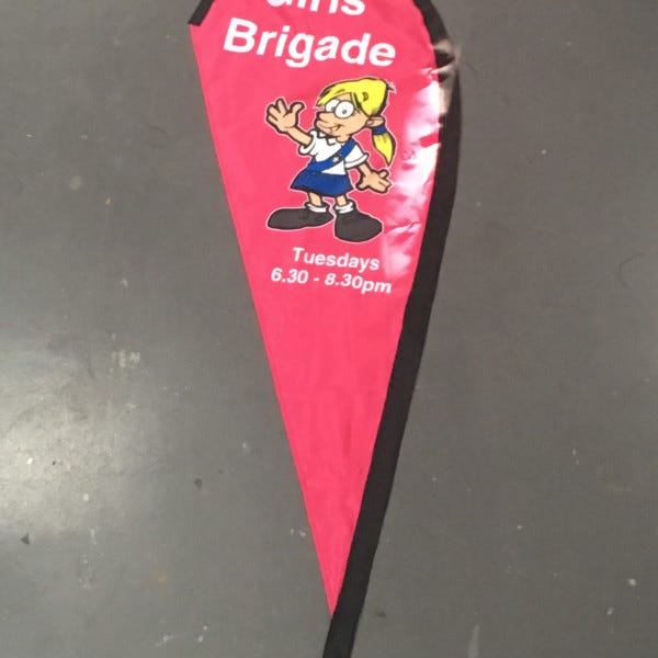 Red branded Teardrop Banners and Flags for community initiative