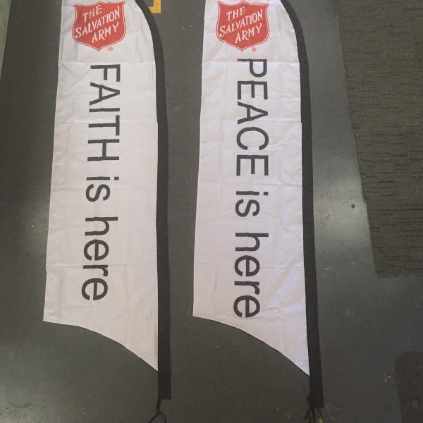 Teardrop Banners and Flags for salvation army with white background