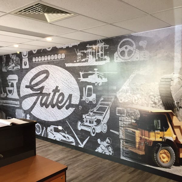 Wall Graphic art in office with images and illustrations